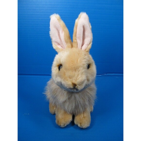 Aurora Purely Luxe Tan Bunny Rabbit Plush Pink Ears Hairy Stuffed Animal 10" - Picture 1 of 8